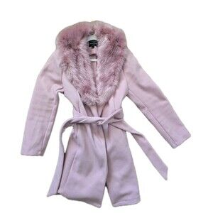 Haute Monde Pink Faux Fur Collar Wrap Trench Coat NWT - Size Large